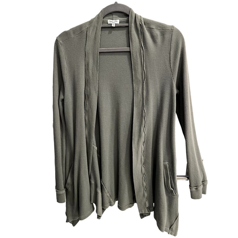 Splendid Dusty Green Open Front Cardigan Sweater Asymetrical Hemline Size Small